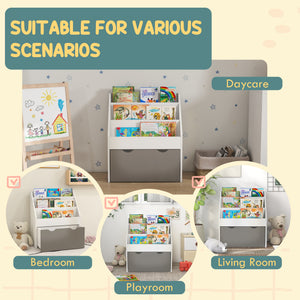 Qaba Kids Bookshelf with 3 Tier Display Shelves, Drawer for Nursery