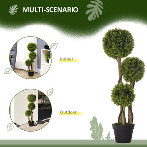 35 Inch Potted Fake Plant, Artificial Boxwood Topiary Tree, Triple Ball Tree for Indoor and Outdoor, Green