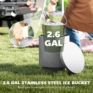 2.6 Gal Outdoor Side Table, 3-In-1 Concrete Cooler Bar Table with Storage, Removable Ice Bucket and Lid, Light Grey