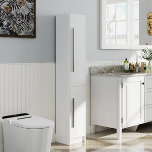 Freestanding Tall Bathroom Storage Cabinet with Adjustable Shelves, Bathroom Organizer, Black Wood Grain