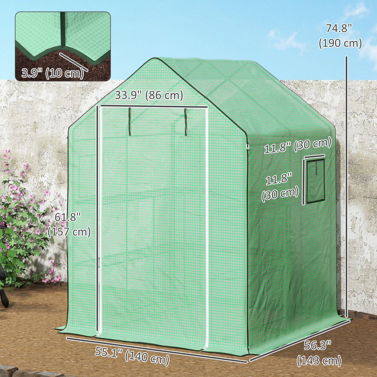 Portable Greenhouse, Walk-In Small Outdoor Green House with 2 Tier U-Shaped Flower Rack Shelves – view 2