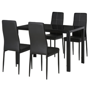 5-Piece Rectangular Glass Kitchen Table and Chairs with Metal Frame and Faux Leather Upholstery for Dining