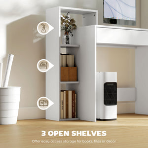 Desk with Storage, Computer Desk with 3 Open Shelves and Drawer White