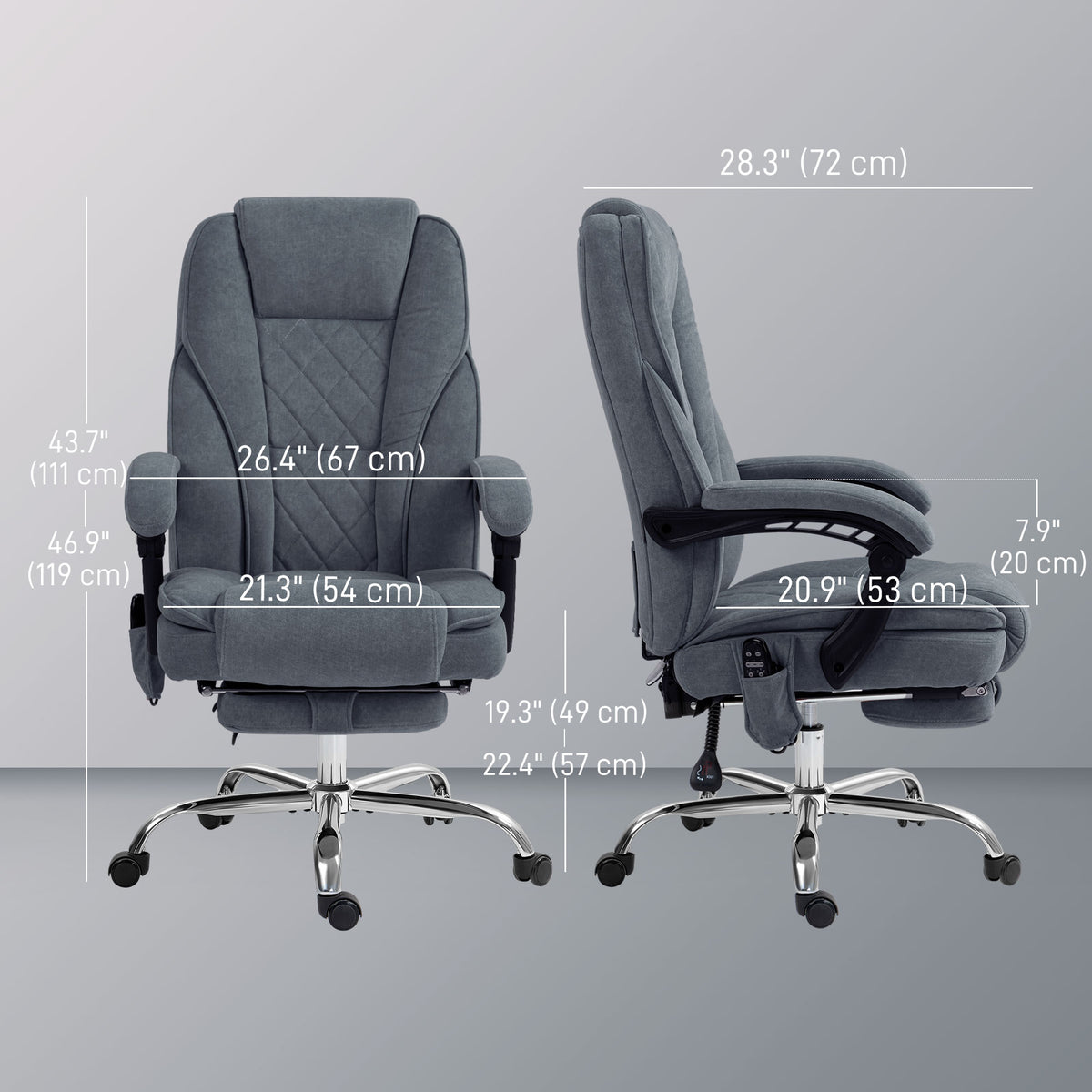 Massage Office Chair, Reclining Computer Chair with Adjustable Height and Footrest, Dark Grey