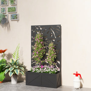 Metal Raised Garden Bed with Trellis for Climbing Plants, Freestanding or Wall Mounted Flower Bed with Privacy Panel
