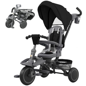 Qaba 6 in 1 Toddler Tricycle for 1-5 Years Old with Push Handle, Removable Canopy, Rotatable Seat