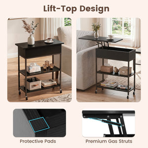 Lift Top End Table with Charging Station and Universal Wheels-Black view 9