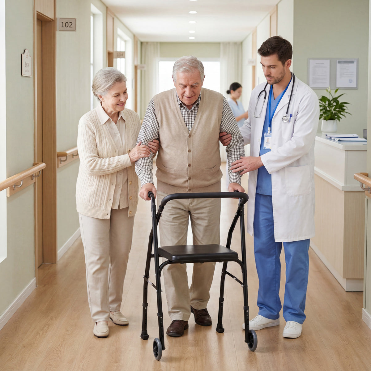Lightweight Aluminum Mobility Walker for Seniors with 2 Wheels 5-Level Adjustable Height and Padded Seat-Black view 2