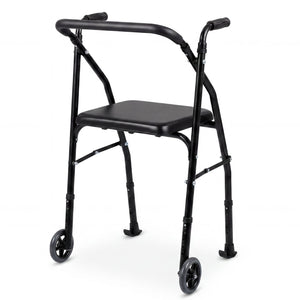 Lightweight Aluminum Mobility Walker for Seniors with 2 Wheels 5-Level Adjustable Height and Padded Seat-Black