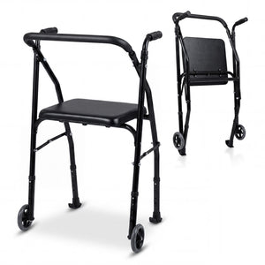 Lightweight Aluminum Mobility Walker for Seniors with 2 Wheels 5-Level Adjustable Height and Padded Seat-Black view 3