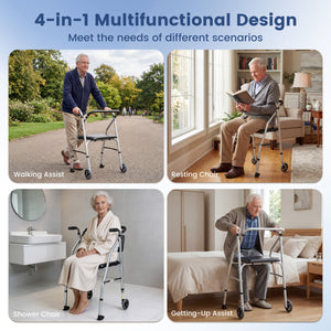 Lightweight Aluminum Mobility Walker for Seniors with 2 Wheels 5-Level Adjustable Height and Padded Seat-Sliver view 9