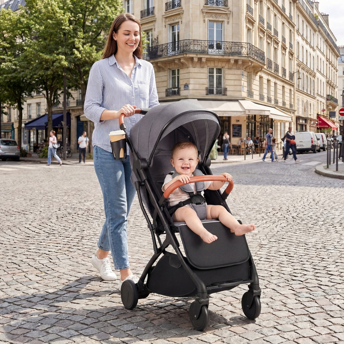Lightweight Baby Stroller Compact Travel Stroller with One-Hand Folding-Gray view 2