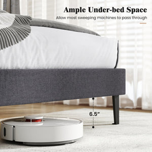 Linen Upholstered Platform Bed with Height Adjustable Vertical Channel Headboard-Twin Size view 7