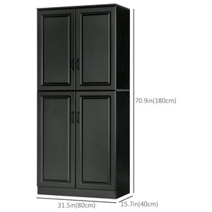 71" Freestanding Kitchen Pantry Cabinet, Storage Cabinet with 4 Hinged Doors and Adjustable Shelves, Black – view 2