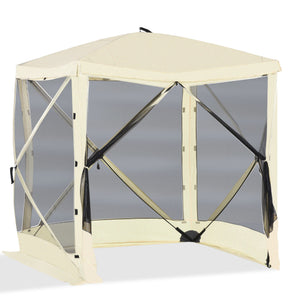 Pop-Up Tent, Foldable Screen Tent with Carry Bag, Zippered Door and Ground Stakes, Fits 3-4 People, Beige