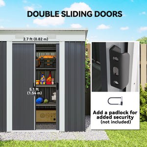 6' x 4' Outdoor Storage Shed, Metal Garden Tool Storage House Organizer with Lockable Sliding Doors and – view 4