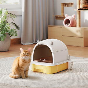Cat Litter Box with Lid, Front Door Flap, Scoop, Handle, Easy Clean, for Small and Medium Cats, Green – view 21