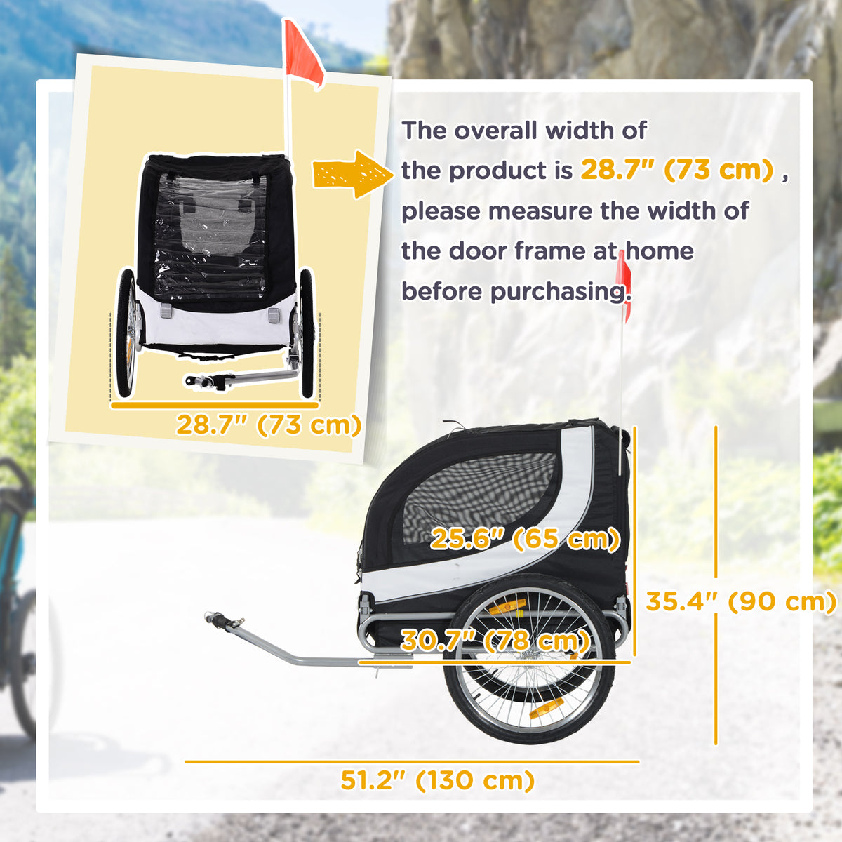 Aosom Dog Bike Trailer, Pet Cart Bicycle, Wagon Cargo Carrier Attachment with Hitch, Reflectors, Flag for Small Medium Dogs, Pet Wheelchair for Travelling, White