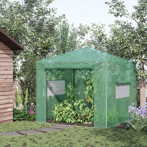 Portable Pop Up Greenhouse, Outdoor Walk-in Hot House with Roll-up Door & 2 Windows, 8' x 6' , Green