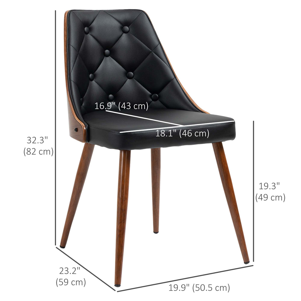 Dining Chairs Set of 2, Tufted Kitchen Chairs, PU Leather Upholstered Seats and Steel Legs for Dining Room, Black