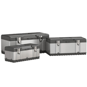 3 Pieces Tool Box Set, Stainless Steel Toolbox with Tray, Handles, Latches, Tool Case for Workshop, Garage