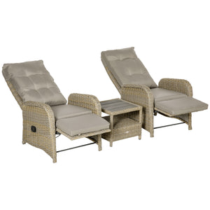 3 Pieces Patio Wicker Bistro Set, PE Rattan Coffee Table & Adjustable Recline Chairs Furniture Set – view 8