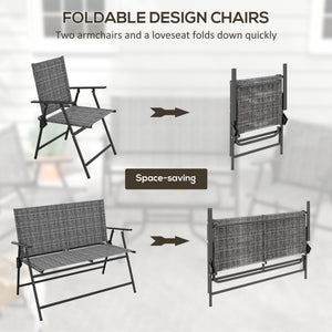 Outdoor 4 Pieces Patio Furniture Set, Garden Set with Two Foldable Armchairs, a Loveseat & Glass Top Table – view 11