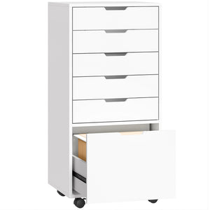 File Cabinet on Wheels Mobile Printer Stand with 6 Drawers for Home Office White