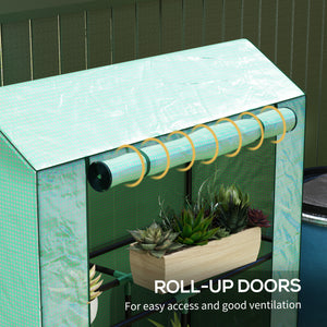 Mini Greenhouse with 3 Tier Shelves, 3 Roll-Up Doors for Indoor Outdoor, Green – view 5