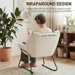 Accent Chair, Sherpa Fleece Armchair with Wide Backrest and Metal Legs, White