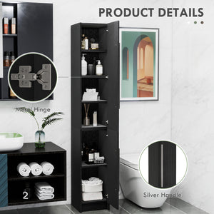 Freestanding Tall Bathroom Storage Cabinet with Adjustable Shelves, Bathroom Organizer, Black Wood Grain