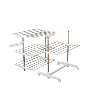 4 Layers Folding Laundry Rack Stand Dryer Storage Towel Rack Rolling