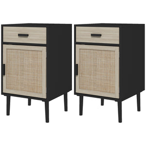 Boho Bedside Tables Set of 2, Nightstands with Drawer, Rattan Cabinet, Adjustable Shelf for Bedroom – view 8