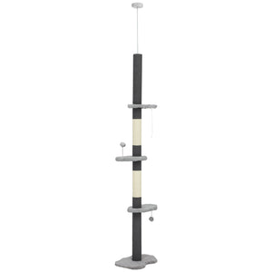 88.5"-100.5" Floor to Ceiling Cat Tree, Cat Tower with Scratching Posts, Cloud Shaped Platforms, Dangling Balls, Cream