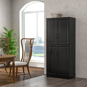 71" Freestanding Kitchen Pantry Cabinet, Storage Cabinet with 4 Hinged Doors and Adjustable Shelves, Black – view 7