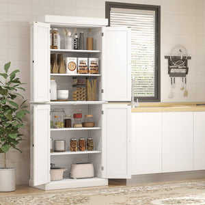 72.5" Freestanding Kitchen Pantry Cabinet with 4 Doors, White