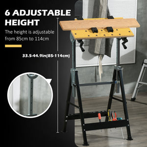 Portable Work Bench, Workshop Tool Stand with 6-Level Height Adjustable Work Table, Carpenter Saw Table with 4 Clamps, Steel Frame, 220lbs Capacity
