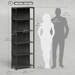 5-Tier Bookshelf, Freestanding Bookcase with LED Lights and Metal Frame for Living Room, Bedroom, Home Office, Black