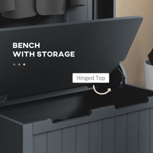 4-In-1 Hall Tree with Coat Rack, Top Shelf, Shoe Storage and Bench Seat, Entryway Bench with 4 Hooks