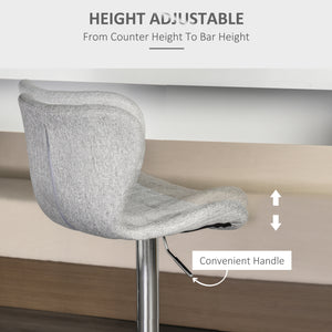 Set of 2 Counter Height Bar Stools Swivel Stool Height Adjustable Bar Chairs with Footrest for Kitchen Dining Home Pub, Grey