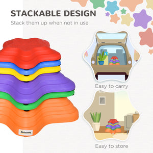6PCs Larger Size Balance Stepping Stones for Kids with Non-slip Bottom, Stackable Obstacle Course Outdoor Indoor, Play River Rocks with Starfish Style