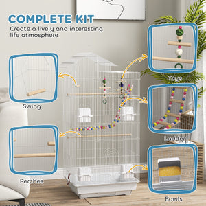 39" Bird Cage for Budgie, Cockatiel, Conure, Small Birds, with Ladder, Swing, Toys, Perches, Tray, Feeding Bowls, Handle