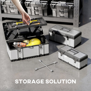 3 Pieces Tool Box Set, Stainless Steel Toolbox with Tray, Handles, Latches, Tool Case for Workshop, Garage