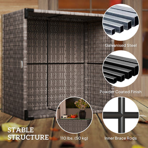 24.4" Patio Wicker Coffee Table, PE Rattan Outdoor Side Table with Tempered Glass Top, Black – view 5