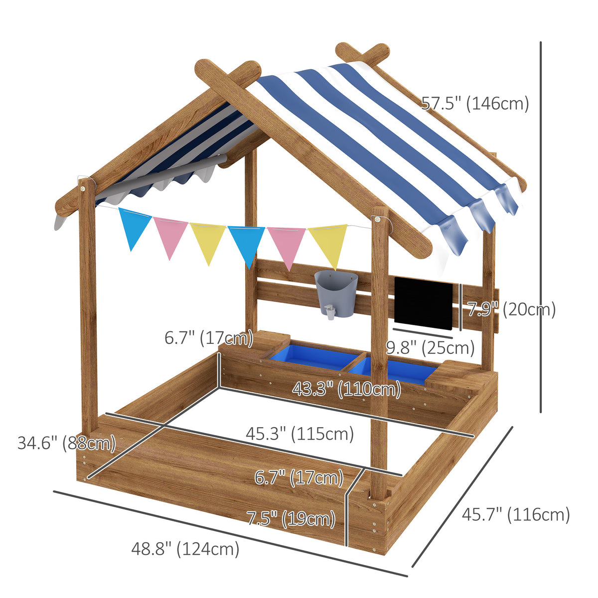 Outdoor Wooden Sandbox with Cover for 3-7 Years Old, Backyard, Brown – view 2