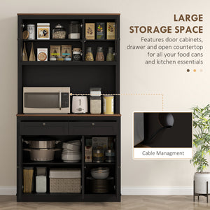 71" Pantry Cabinet with Microwave Space, Buffet with Hutch, 2 Drawers, Adjustable Shelves and Glass Doors – view 17