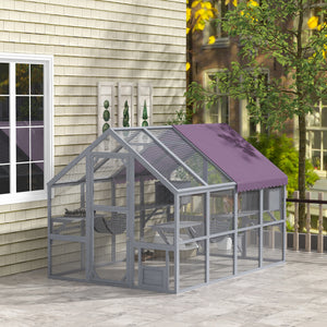 Outdoor Cat Enclosure Wooden Feral Cat House w/ Weatherproof Canopy, Bridges, Resting Boxes, Platforms, for 3-6 Cats