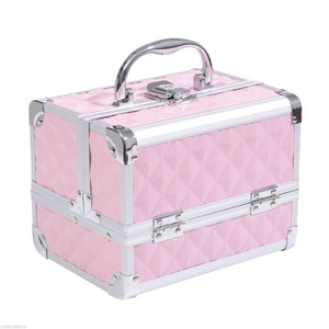 3 Tier Diamond Texture Makeup Train Case Cosmetic Organizer with Mirror, Black – view 8