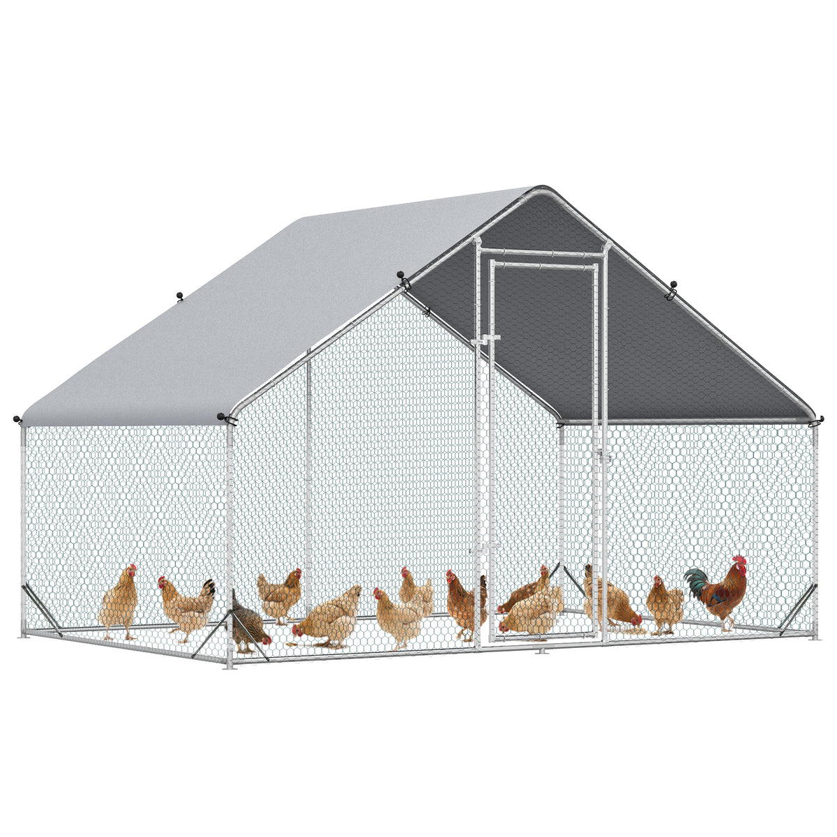 9.8' x 19.7' x 6.6' Chicken Coop Cage, Outdoor Hen House w/Cover & Lockable Door