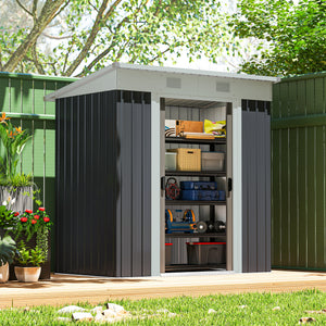 6' x 4' Outdoor Storage Shed, Metal Garden Tool Storage House Organizer with Lockable Sliding Doors and – view 7